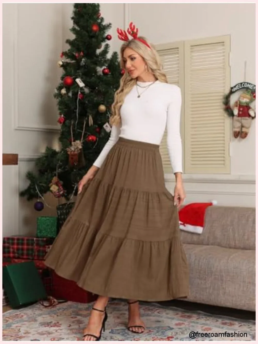 High Waisted A-Line Maxi Skirt with Pockets - Lightweight Flowy Tiered